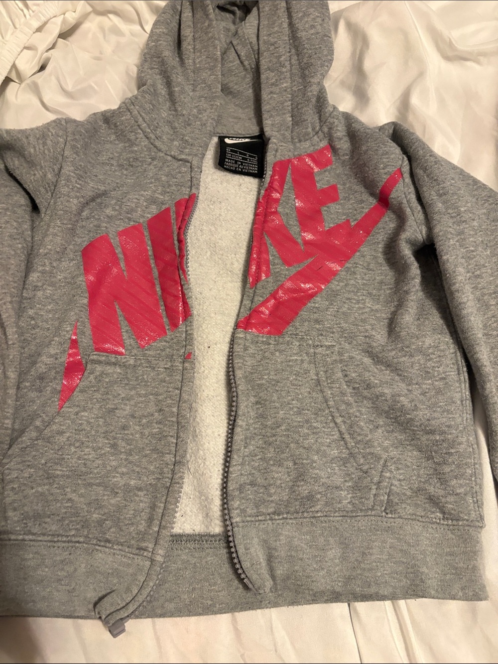 Nike Kids Gray Hoodie with Pink Logo Zip Front